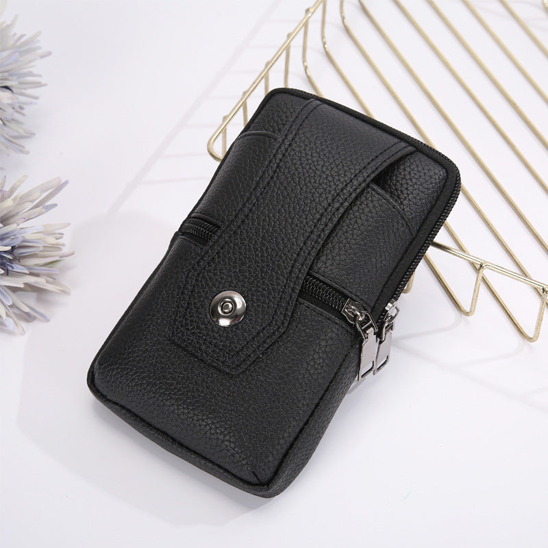 Waterproof Large Men’s Leather Phone Bag Featuring Eyelet Buckle